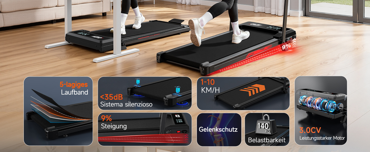 Складане бігове доріжки 4-в-1 з ручним нахилом 9%, тихий електричний біговий тренажер до 10 км/год, безщітковий двигун 3.0 PS, амортизація, LED-дисплей, компактний, для дому та офісу