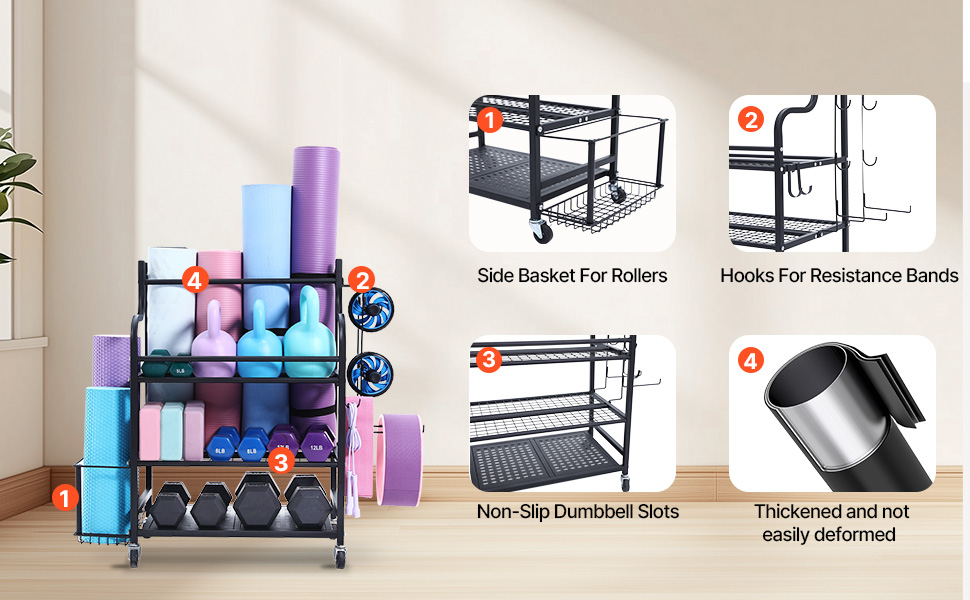 Стойка для йоги та гантелей VEVOR з коліщатами та гачками - 105 x 41 x 89 см