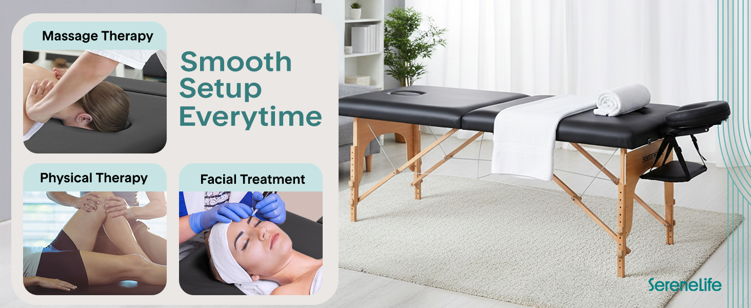 Крісло-масаж SereneLife складне – 3 зони, дерев'яний каркас, регульована висота, чорний колір. Портативне, складне з сумкою, PU-обшивка та піна, для велнес, косметології та терапії