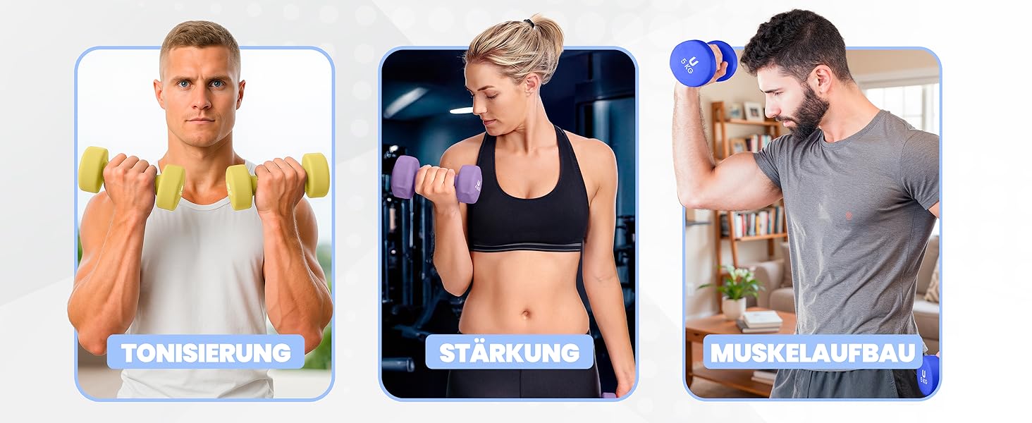 Гантелі неопренові UNYCOS 2 шт. (1-10 кг) - короткі, антиковзаючі для жінок та чоловіків, проти ковзання | для фітнесу, силових тренувань, пілатесу, гімнастики, домашнього спортзалу