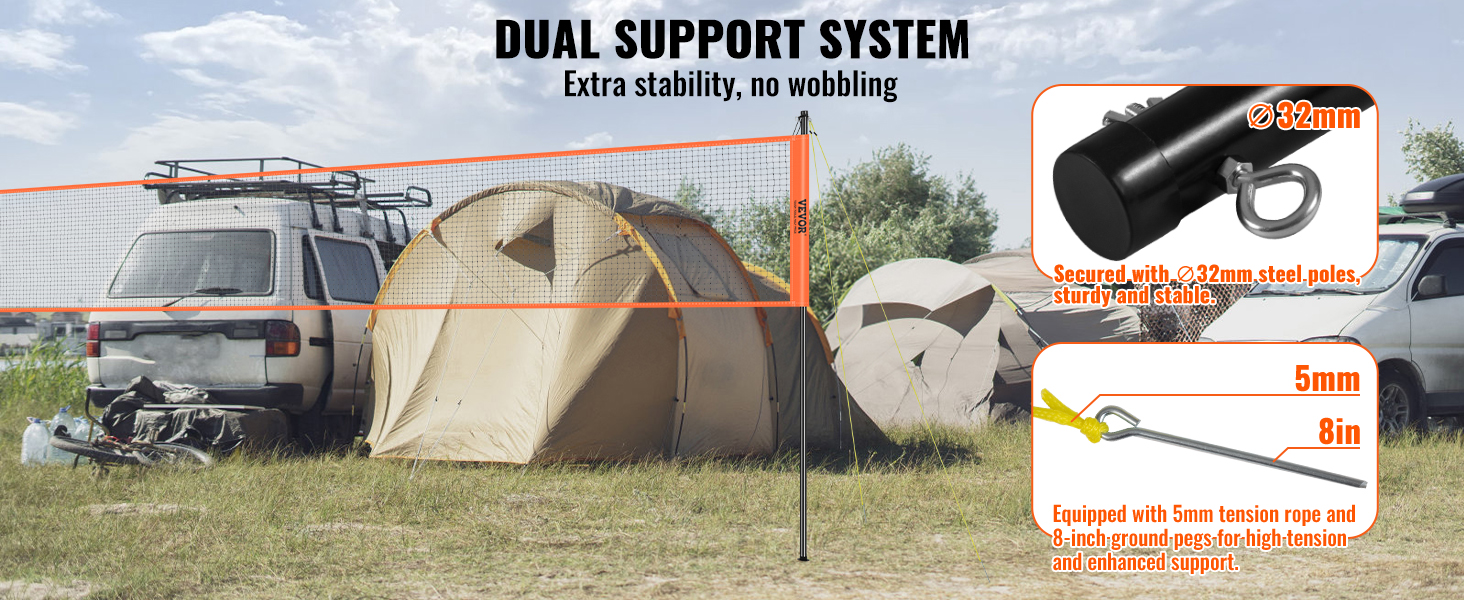 Мережа для волейболу та бадмінтону VEVOR, регульована по висоті, 91,44 x 970 см, портативна, оранжева, складана, з сумкою та ракеткою для бадмінтону