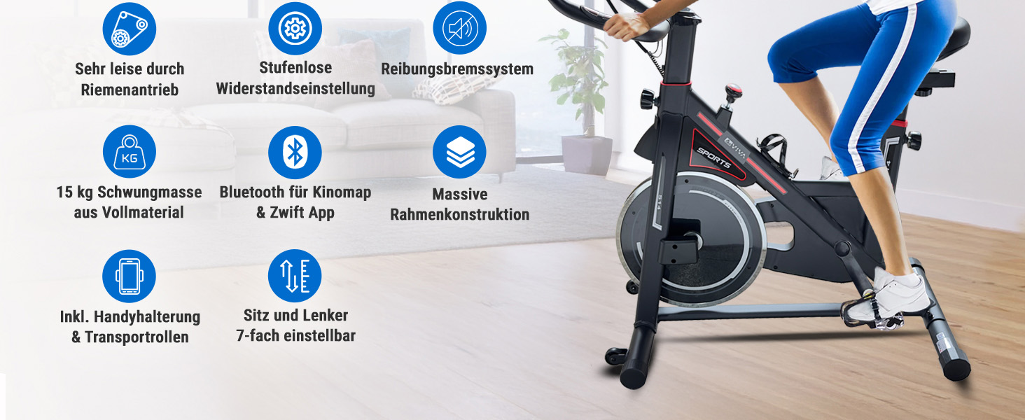 AsVIVA S14 Indoor Cycle Speedbike: фітнес-велотренажер з 15 кг маховиком, Bluetooth-комп'ютером, сумісний з додатками, регульоване сідло та плавний опір