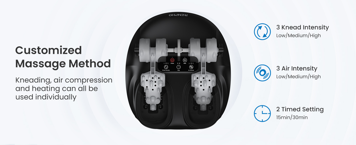 Масажер для ніг RENPHO з підсвічуванням, Shiatsu, нагрів, пульт, для чоловічих ніг до 48 розміру ЄС, чорний 069R