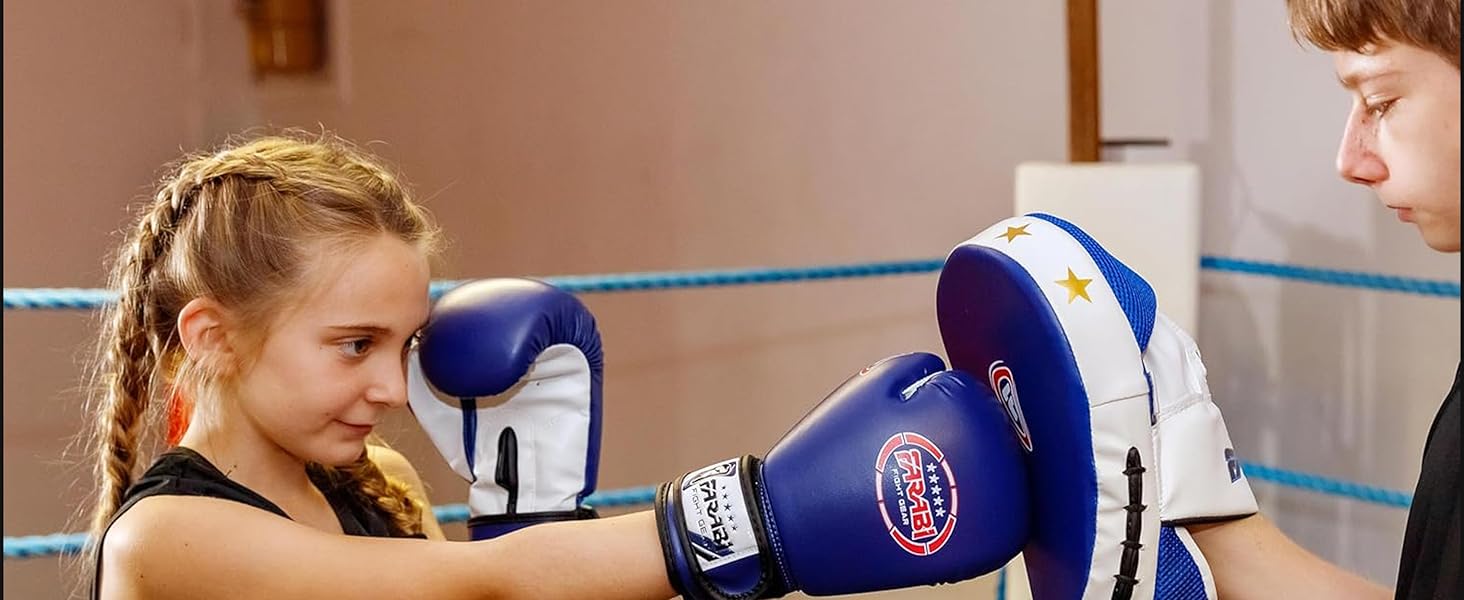 Боксерські рукавички Farabi Sports для дітей, 8-oz, чорні – бокс, ММА, муай-тай, кікбоксинг, спаринги, тренування