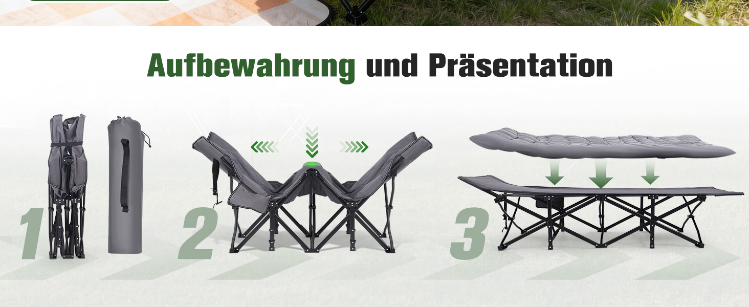 Розкладне ліжко Sekey для кемпінгу XXL, 190 x 71 x 35 см: міцний каркас зі сталі, якісна тканина Oxford, з матрацом, ідеально для гостей, кемпінгу та саду