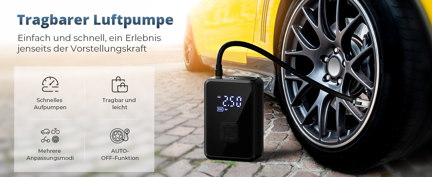 Електричний насос Oasser 150 PSI для велосипеда, авто, м'яча, кемпінгу з LED-ліхтариком