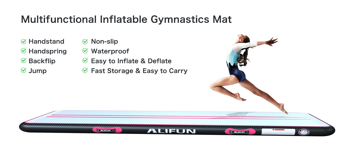 ALIFUN Гімнастичний надувний мат для гімнастики та акробатики надувний, 2м/3м/4м/6м, 10/20см заввишки, з насосом, для дому, фітнесу, тренувань, чирлідингу, басейну, рожевий, 300x100x20 см
