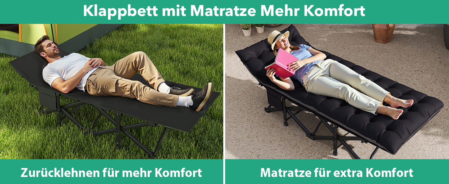 Розкладне ліжко-тахта для кемпінгу з матрацом, сталеве, чорне, 190x71x35 см