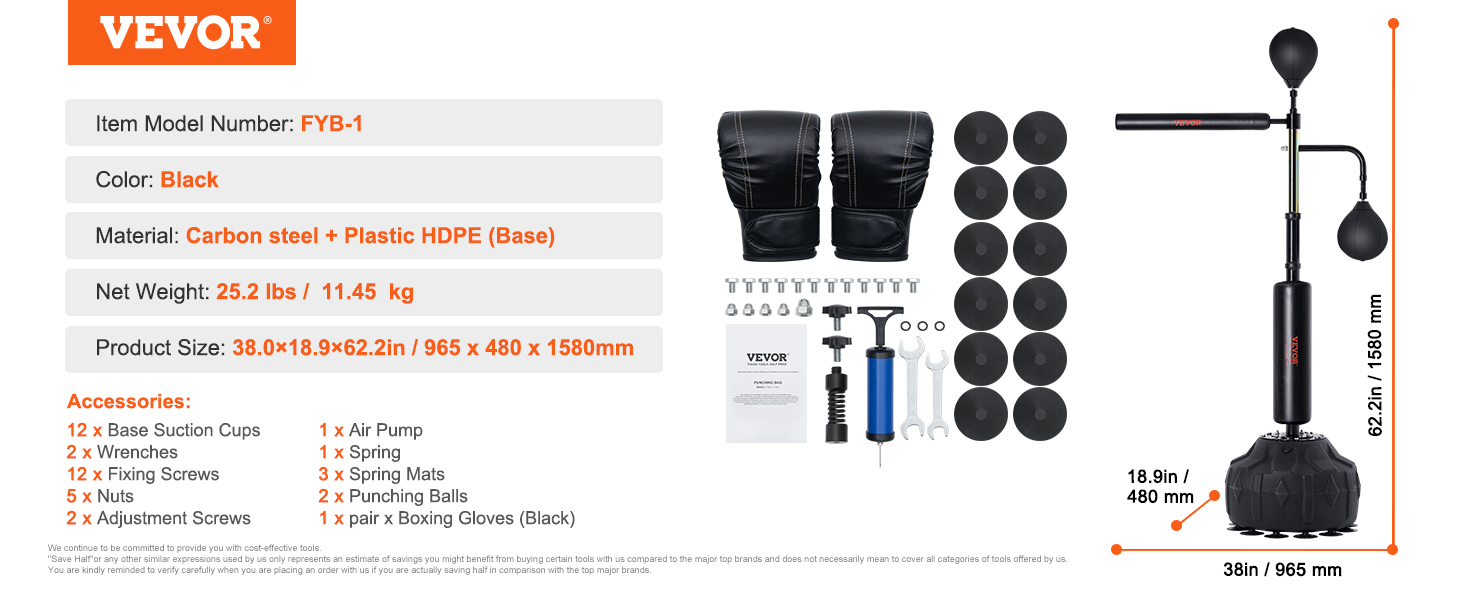 Боксерський тренажер VEVOR Box-Speed-Trainer з підставкою, для молоді та дорослих, регульована висота, комплект з рукавичками, чорний