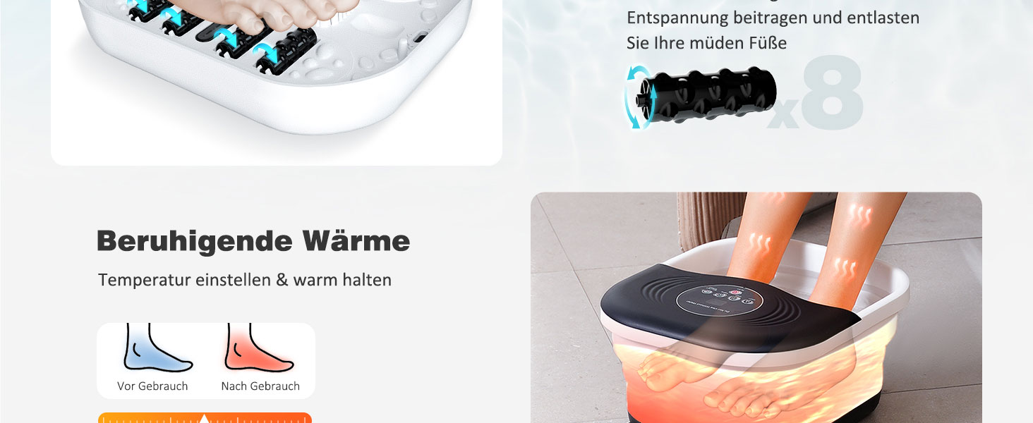 Ванночка для ніг з масажем та підігрівом – складана ванночка для ніг з бульбашками та пемзою, масажер для ніг з водою та 8 роликів – ідеальний подарунок (Чорний)