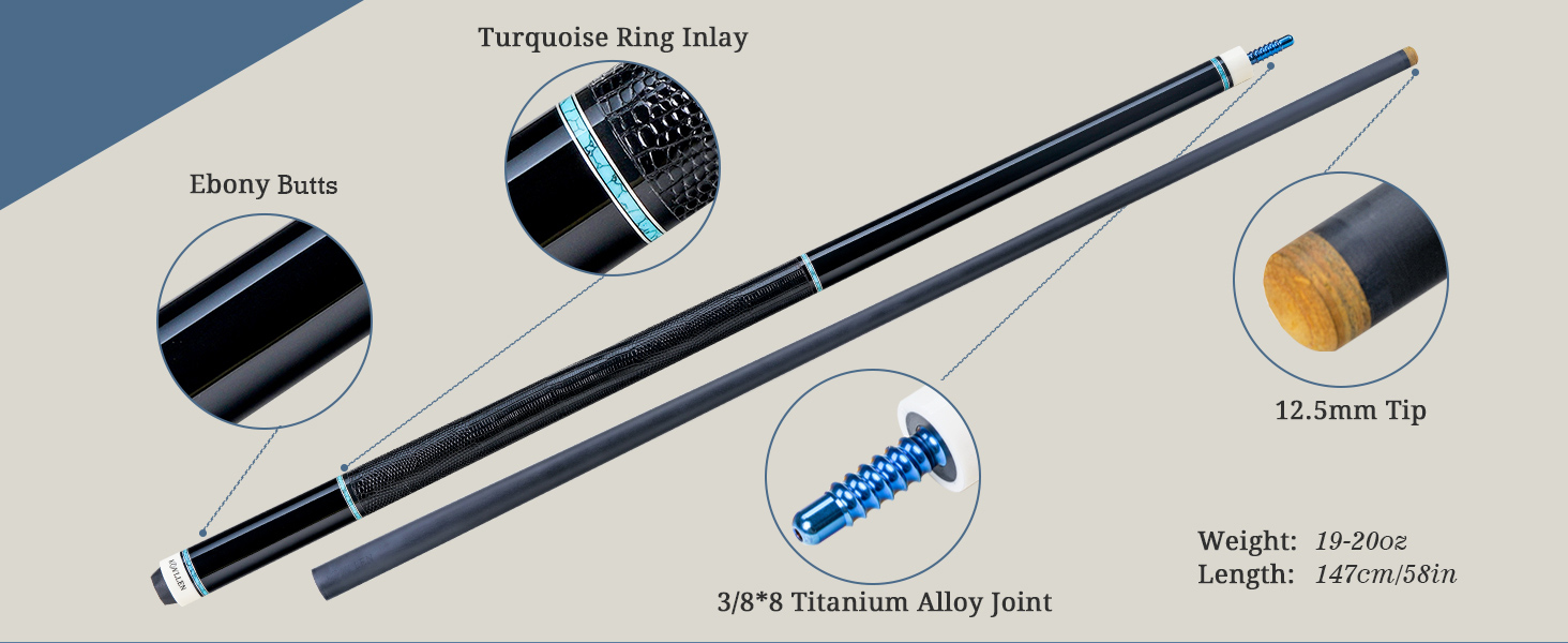 KONLLEN Billardqueue з карбону, 58 дюймів: професійний бик для дорослих, повна карбонова технологія, низький опір, наконечник 12.5 мм (Pro Taper, ультрагладкий) (AK75-13F)