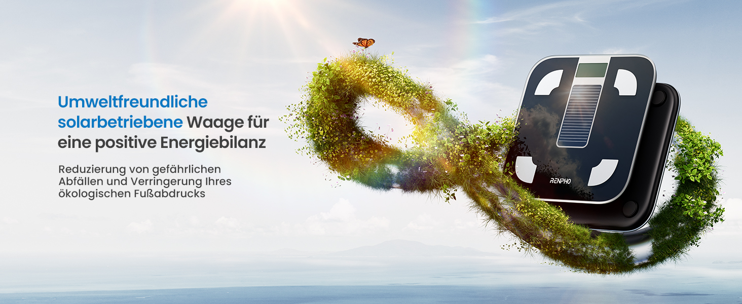 Електрична вага RENPHO з вимірюванням жиру, сонячна, точність 50г, до 180кг, з додатком, чорна