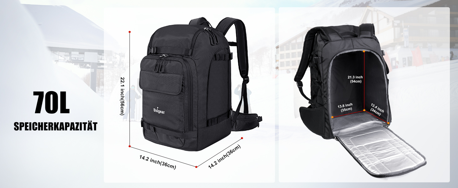 Чохол для лижників Unigear з відділенням для шолома та рюкзачними лямками, рюкзак для лиж, чохол для лиж, підходить для лижних черевиків, ковзанів, сноуборду, роликів