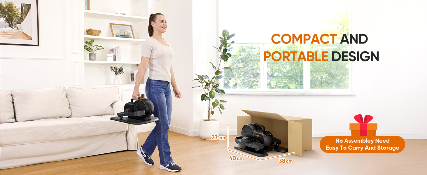 Електричний міні-еліпсоїд Dripex 3-в-1 для дому: тренажер для ніг з регулюванням швидкості та опору, повністю зібраний, помаранчевий