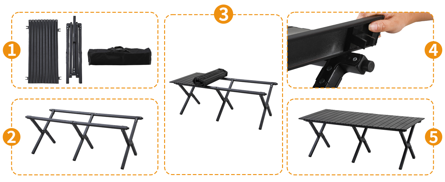 Складаний туристичний стіл Boosden 120x80 см з сумкою для пікніка, грилю та відпочинку на природі (чорний)