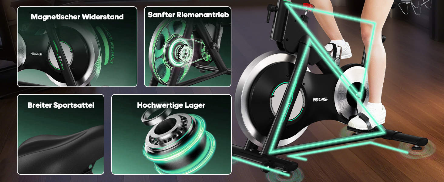 Ергометр DMASUN для дому з регульованим магнітним опором, стійкою для гантелей, важким маховиком, LCD-монітором, регульованою висотою, фітнес-велосипед до 180 кг, зелений [2026 Модель]
