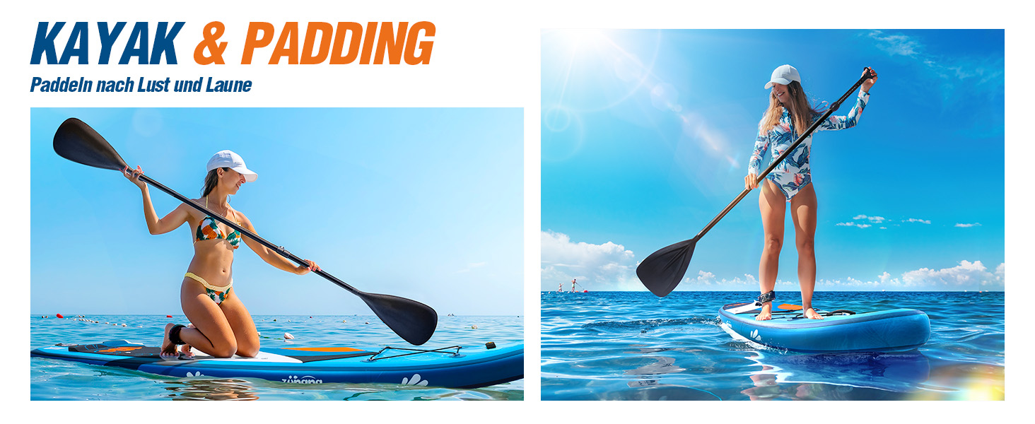 Надувний SUP борд Zupapa 366см/320см (320см) з аксесуарами | Stand Up Paddle Board (SUP) та каяк-сидіння | Чорно-біло-сірий, блакитно-біло-помаранчевий
