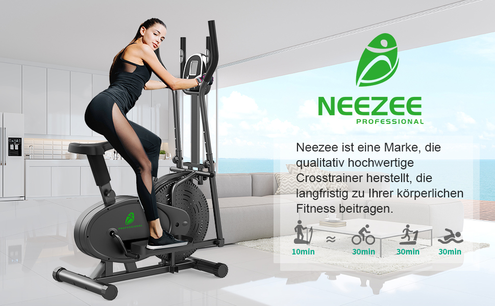 Еліптичний тренажер Neezee Crosstrainer Pro 2-в-1 з магнітним опором, сидінням та LCD-дисплеєм. До 120 кг, чорний