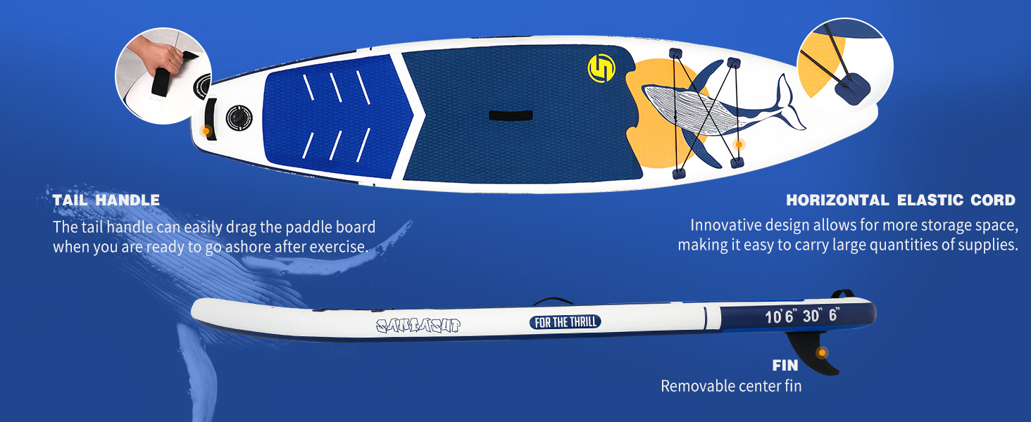 Надувна дошка для веслування Santasup Дошка для серфінгу SUP Complete Paddleboard Аксесуари Регульоване весло, насос, туристичний рюкзак ISUP, повідець, водонепроникна сумка, дошка для дорослих (BLUE КИТ)