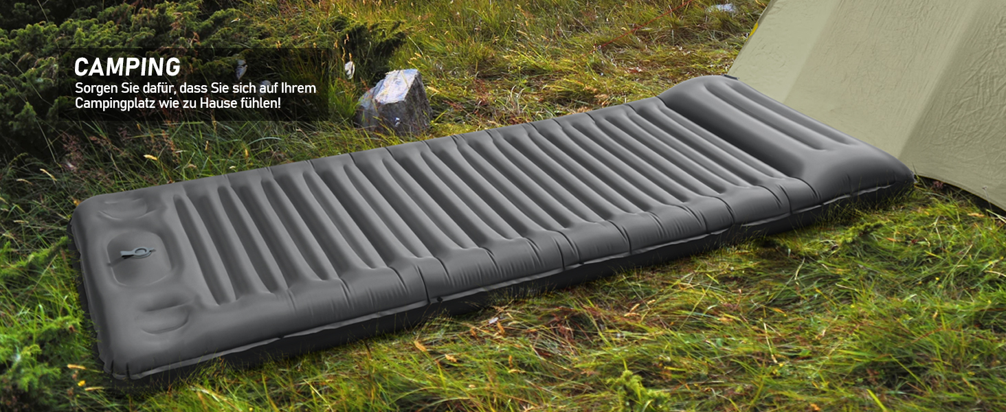 Isomatte Camping 12 см: Надувний килимок для кемпінгу з компактним розміром та насосом, ультралегкий, водонепроникний, анти-ріпстоп для походів та пляжу (сірий)