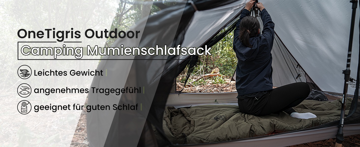 Спальний мішок OneTigris 3 сезони, 8-15°C, компактний, ultralight, для кемпінгу, подорожей, походів (зелений)