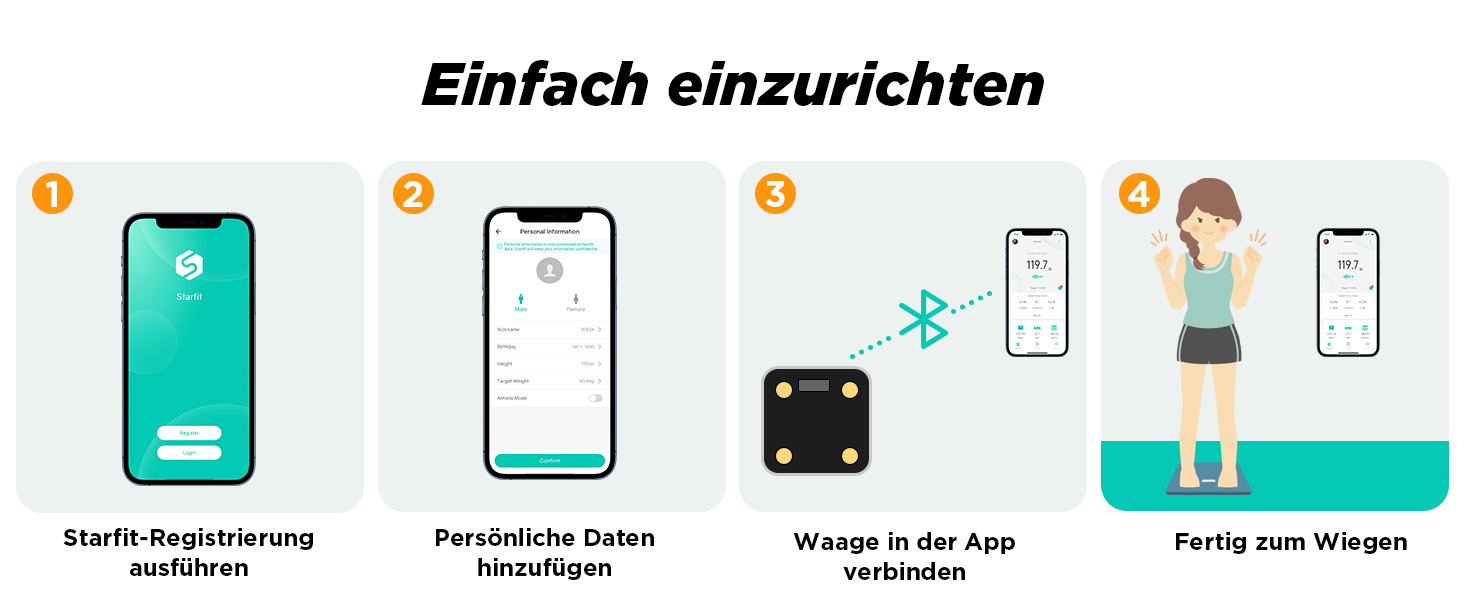 Вага RunSTAR для вимірювання жиру в тілі, персональна вага з великим дисплеєм, аналізатор 13 показників, синхронізація з додатком, чорний колір