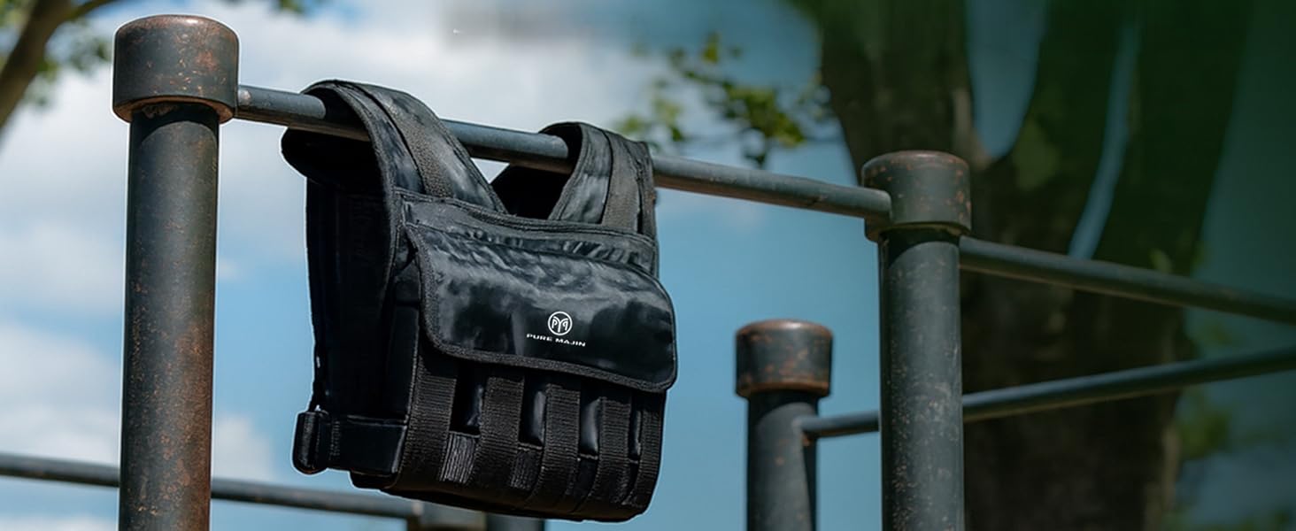 Вага для тренувань PURE MAJIN® 20 кг, регульована, з кишенею та металевим ременем | Фітнес, воркаут, біг, калістеніка, обладнання, вага, тренування - чорний або камуфляжний чорний