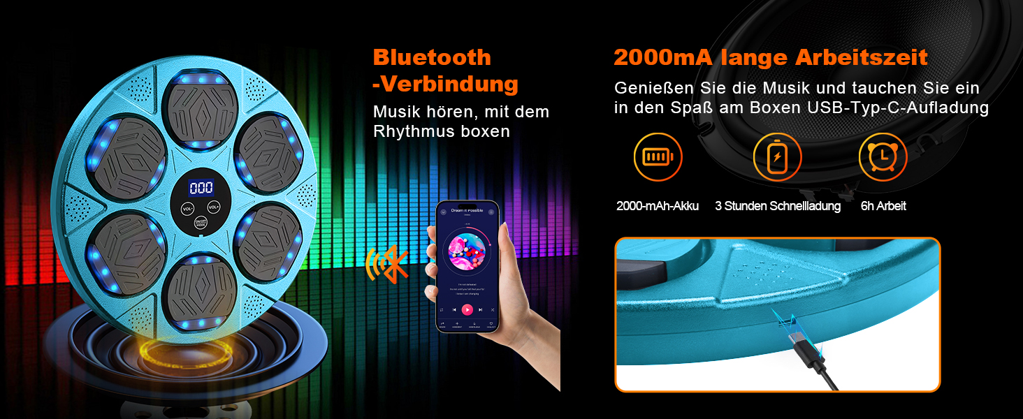Музична боксерська машина з LED-дисплеєм та Bluetooth, 9 режимів швидкості, для дітей та дорослих