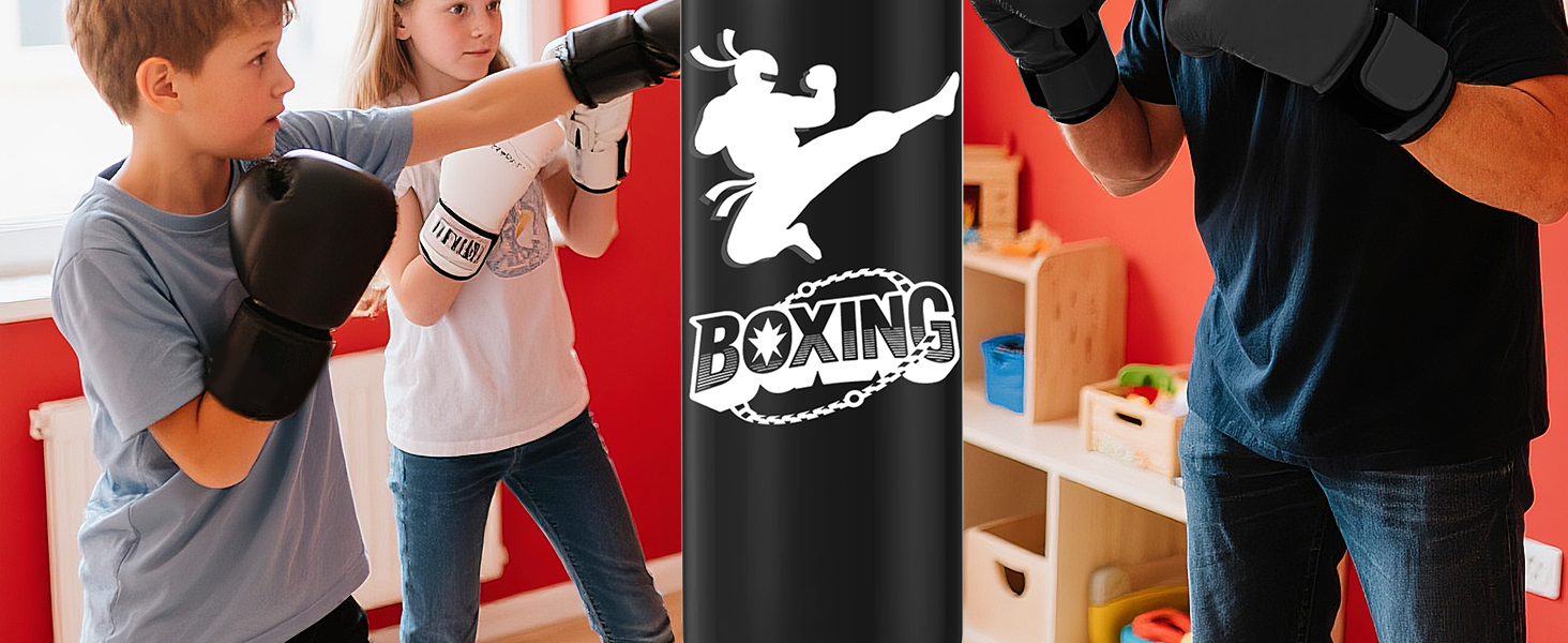 Дитячий боксерський мішок Ninonly з рукавичками, 160 см, посилений PVC, для карате, таеквондо, чорний та синій