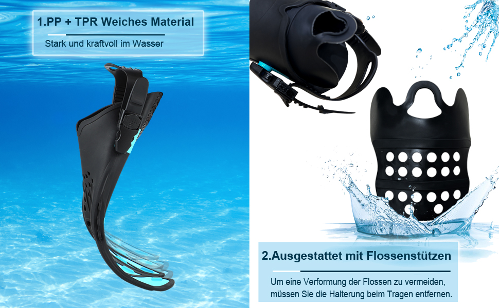 Ласти для плавання Schnorchelflossen S/M (37-41) Cyan: професійні ласти для снорклінгу та дайвінгу з регульованим ремінцем, PP+TPR