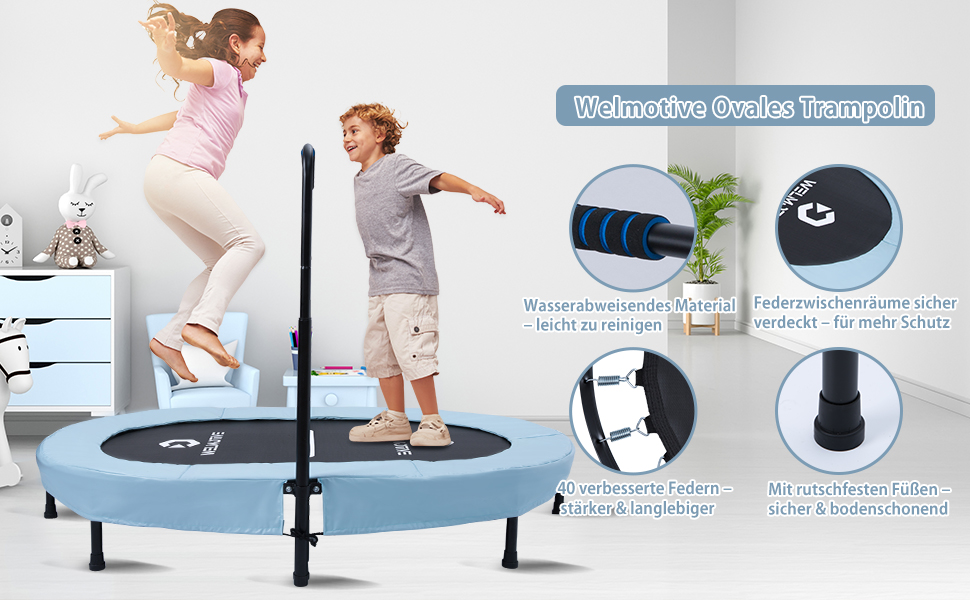 Батут овальний для дому 2 осіб, до 150 кг, синій з ручками - для дітей та дорослих, фітнес, розвиток м'язів