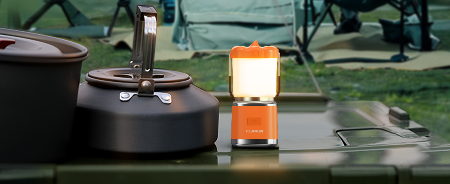 KLARUS CL8 Mini Camping-ліхтар: перезарядна LED-лампа з 5 режимами, водонепроникна IPX5, з гачком для намету, оранжева