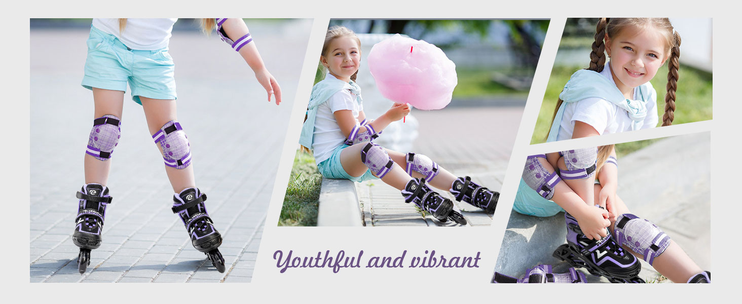 Регульовані ролики для дітей (хлопчики та дівчатка), світлові ролики, розмір L (37.5-41), фіолетовий