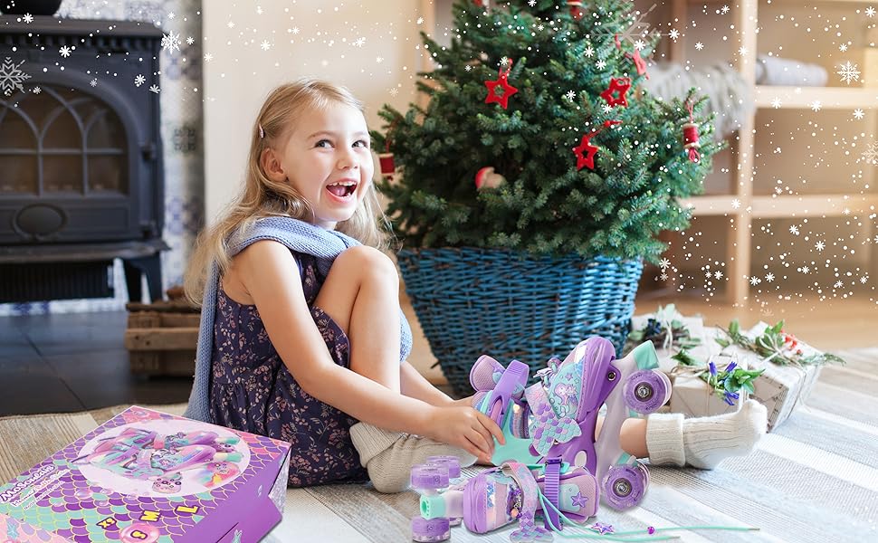 Дитячі ролики Meerjungfrau для дівчаток, 4 розміри, регульовані, з підсвічуванням, для початківців, фіолетові