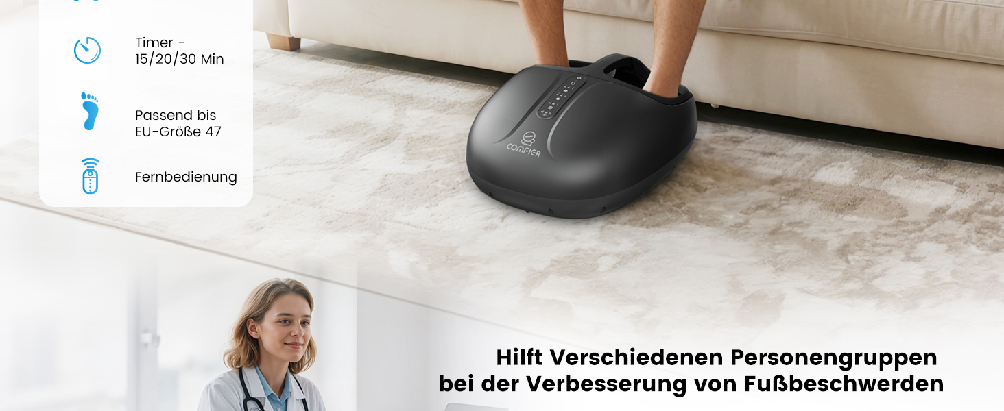 Масажер для ніг Shiatsu з підігрівом COMFIER - для діабету, п'яткової шпори, офісу. Розмір до 46.