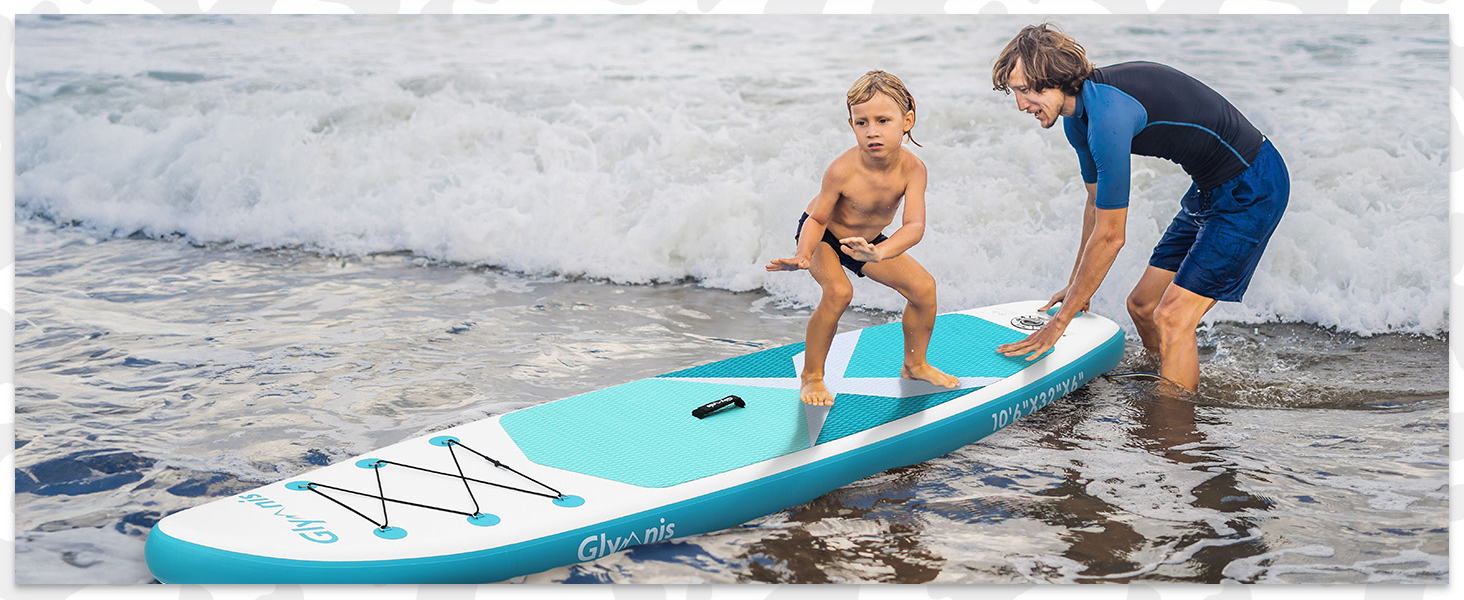 Надувний SUP Борд Glymnis Stand Up Paddle Board 10'6' (320x81x15 см) з Алюмінієвим Веслом, Насосом та Аксесуарами (Білий+Чорний)