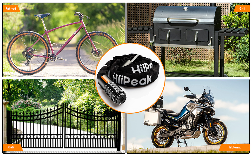 Надійне велозамок HiiPeak з 5-значним кодом, 94 см, 7 мм, для велосипеда, мотоцикла, грилю, чорний
