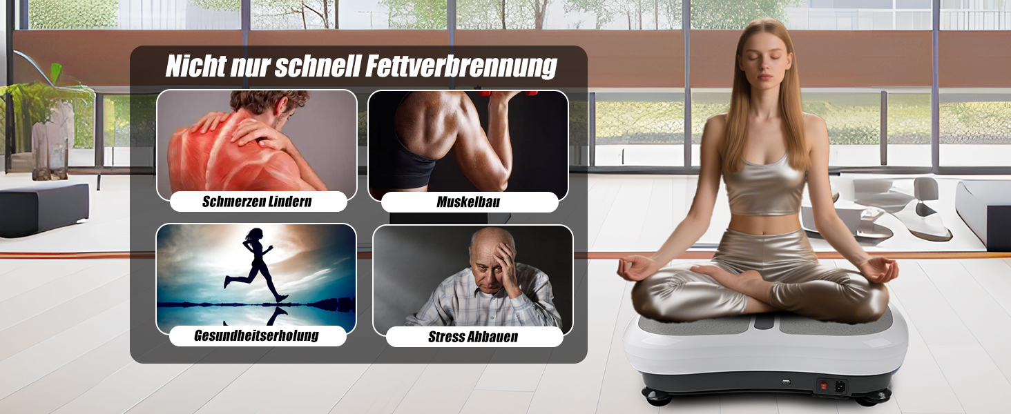 Вібраційна платформа для фітнесу: тренування вдома, 99 рівнів інтенсивності, 5 програм, Bluetooth, масаж, розвиток м'язів, EU-03W