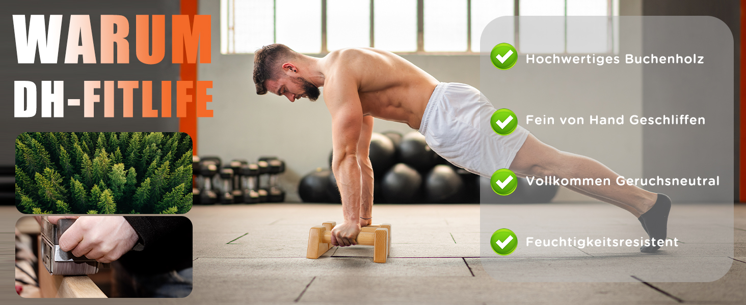 Дерев'яні упори для віджимань DH FitLife, нековзкі паралетси для віджимань, гімнастики та кросфіту, тренування сили, для дому та вулиці