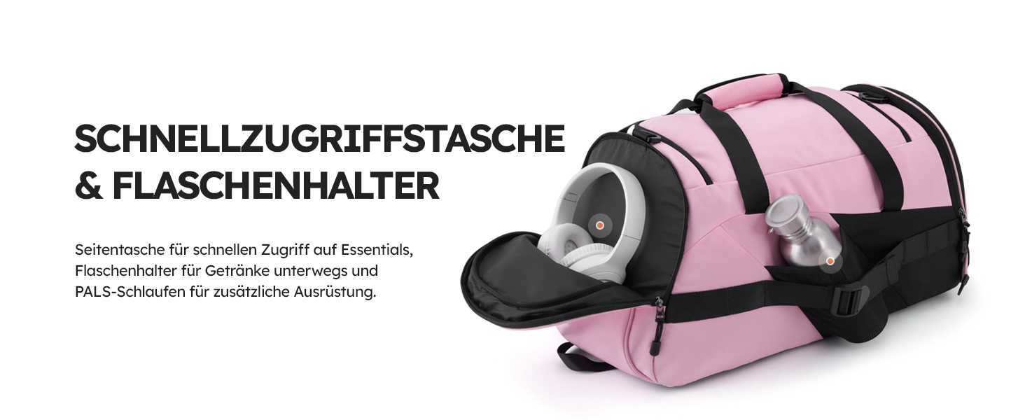 Спортивна сумка Tolaccea для чоловіків та жінок з відділенням для взуття та мокрих речей, рюкзак-дуffel для тренувань, фітнесу, басейну, подорожей (47л, чорно-рожевий)