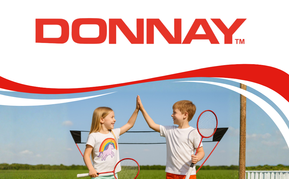 Набір для бадмінтону Donnay на 2 особи: ракетки, воланчики, сітка, сумка для транспортування. Сітка для волейболу 155x300 см для саду та кемпінгу (Чорно-червоний)