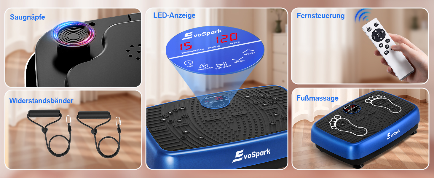 Вібраційна платформа EvoSpark: Тест-переможець 2025, з подвійними моторами для схуднення та тренувань всього тіла. Масажер, платформа для фітнесу на 200 кг. Вібраційна платформа для дому - зелений/блакитний