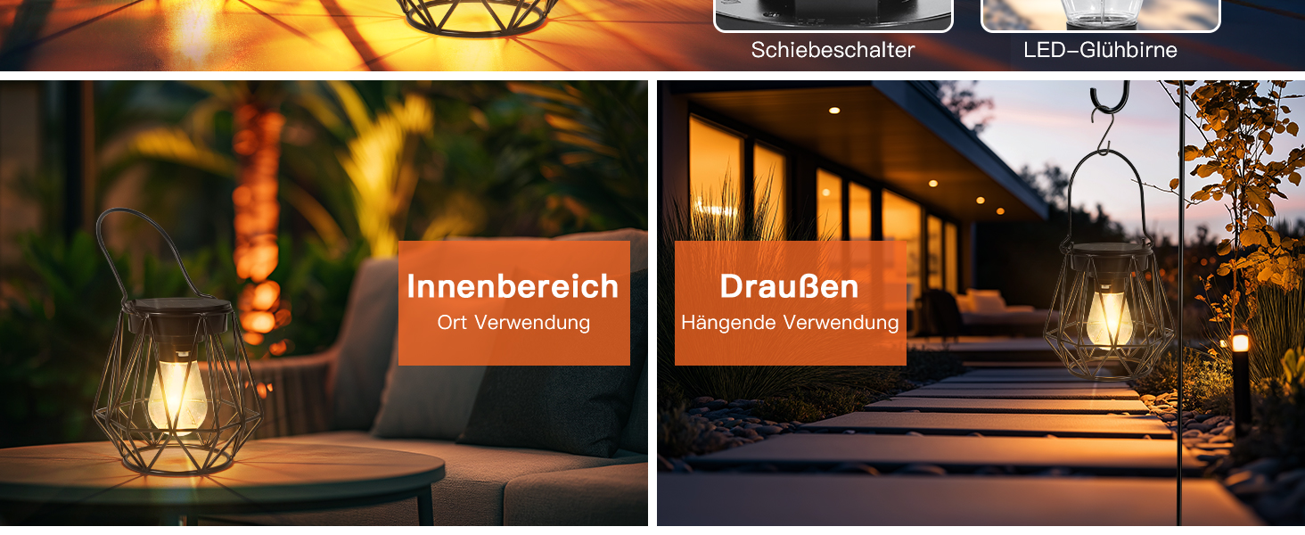 2 Сонячні ліхтарі для вулиці, підвісні, IP65, металеві, LED, для саду, патіо, кемпінгу, газону, чорні (шестикутні)