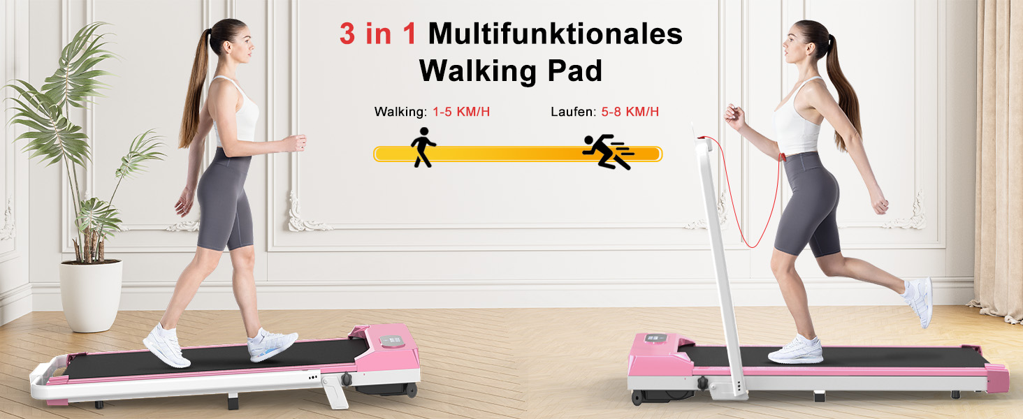 Біговий доріжка HomeFitnessCode Walking Pad з нахилом - компактний біговий тренажер для дому та офісу (рожевий, складаний)