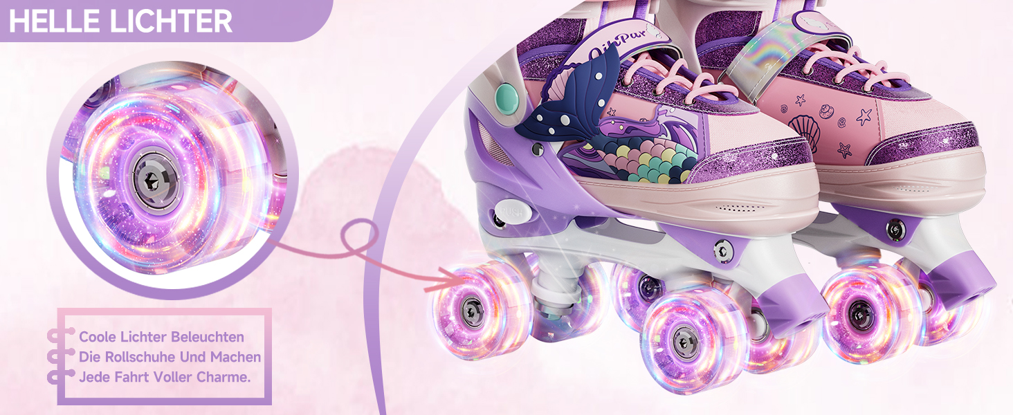 Дитячі ролики Quad з підсвічуванням коліс, регульовані розміри 36-39, рожеві