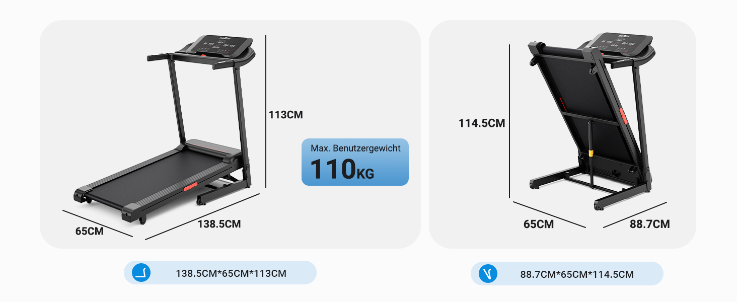 Біговий тренажер THERUN для дому та офісу, 14 км/год, 3.0 PS, нахил, датчики пульсу, складний, 136 кг, LED-підсвітка