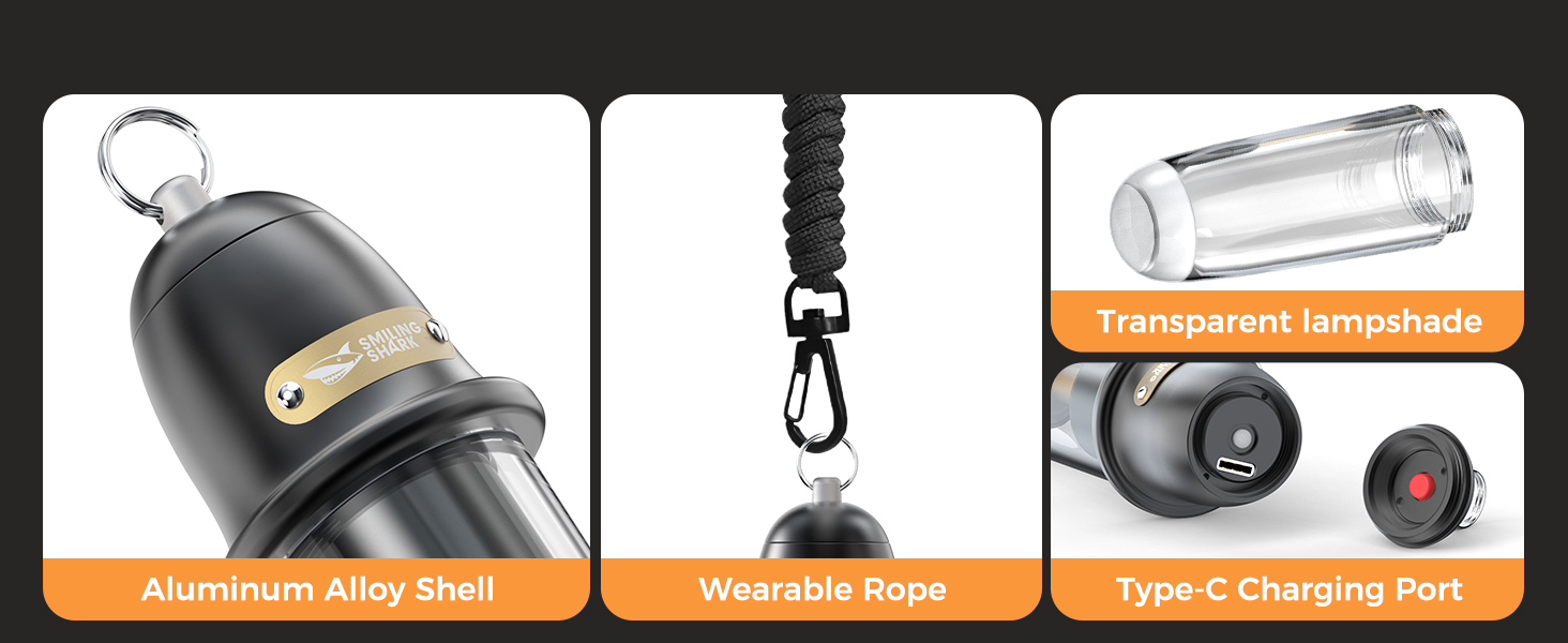 Ліхтар кемпінговий акумуляторний LED Shark з USB, IPX4, 5 кольорів, портативний, для туризму, риболовлі, надзвичайних ситуацій (чорний)