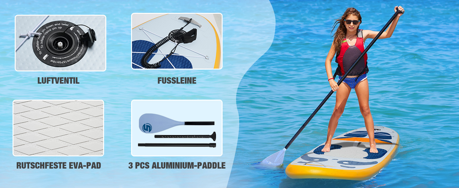 Надувна дошка для веслування Дошка для серфінгу SUP Complete Paddleboard Аксесуари Регульоване весло, насос, туристичний рюкзак ISUP, повідець, водонепроникна сумка, дошка для дорослих Panda blu