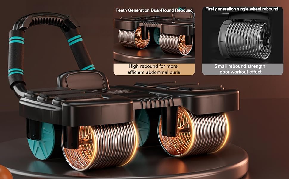 Ролик для пресу на 4 колесах - тренажер для кора з автоматичним відскоком, підтримка ліктів, для дому та фітнесу