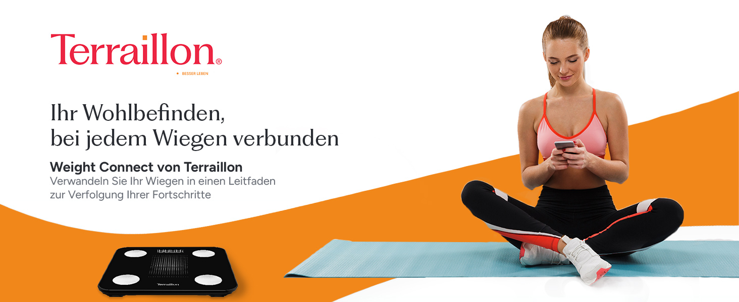 Інтелектуальна вага TERRAILLON WEIGHT CONNECT з Bluetooth, аналіз складу тіла (жир, м'язи, вода, кістки), BMI, ємність 180 кг, шкала 50 г, LED-дисплей, скляна платформа, чорний колір